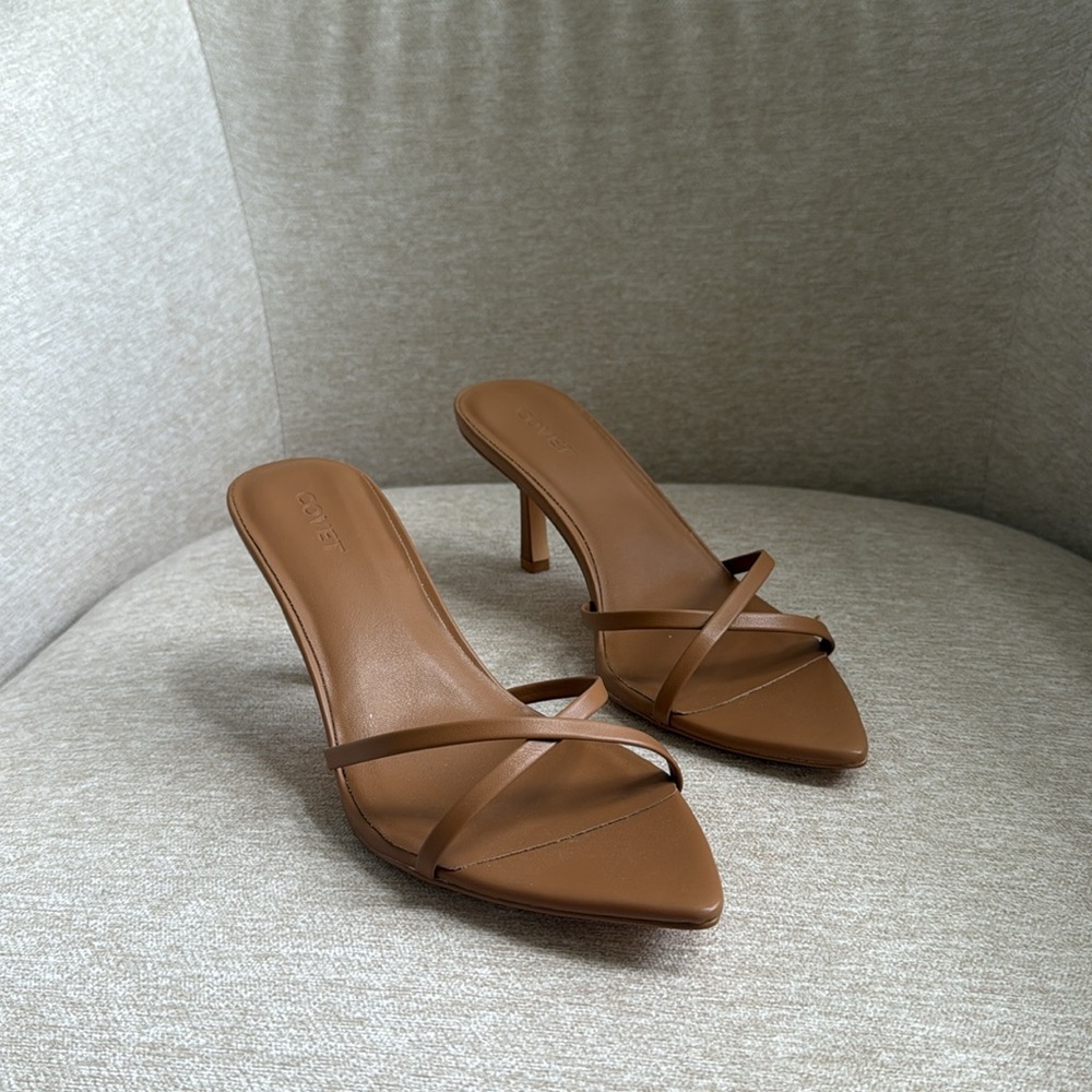 Cove Brown Strappy Pointed-Toe Heeled Mules